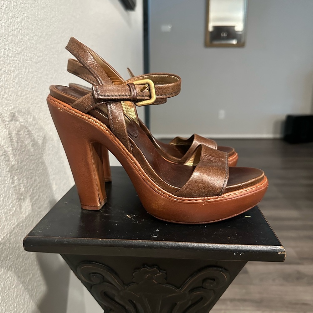 Prada Brown Strappy Platform Heels - Picture 4 of 6